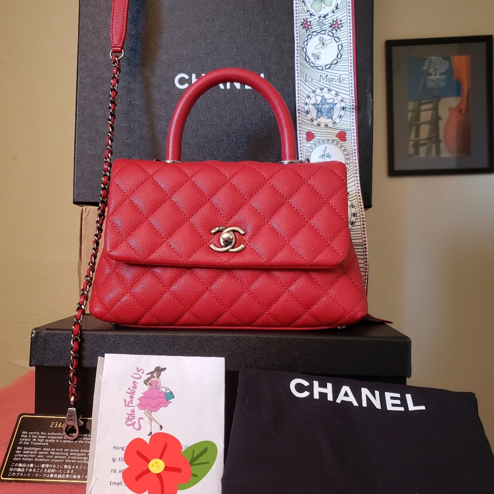 Chanel coco handle red caviar ruthe.nium hardware mini bag